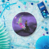 Kleine Hexe auf dem Crescent Moon mit Blume Pappteller (Party)
