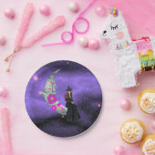 Kleine Hexe auf dem Crescent Moon mit Blume Pappteller (Party)