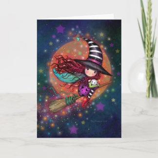 Kleine Hexe auf dem Zimmer mit ihrer Katze Karte