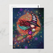 Kleine Hexe auf dem Zimmer mit ihrer Katze Postkarte (Vorne/Hinten)