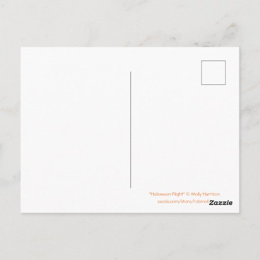 Kleine Hexe auf dem Zimmer mit ihrer Katze Postkarte (Rückseite)