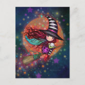 Kleine Hexe auf dem Zimmer mit ihrer Katze Postkarte (Vorderseite)