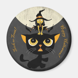 Kleine Hexe, die Leap Frog mit schwarzer Katze spi Magnet