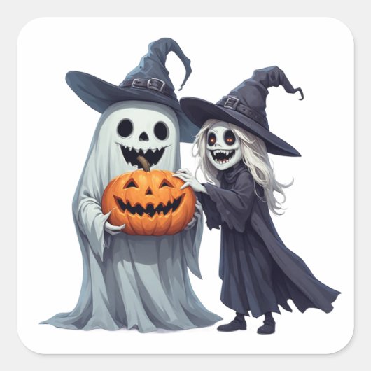 Kleine Hexe Geist Jack O Lantern 👻 Quadratischer Aufkleber (Vorderseite)