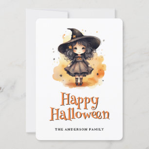 Kleine Hexe in einem Hut kids glückliche Halloween Feiertagskarte