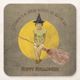 Kleine Hexe in ganz uns Halloween Rechteckiger Pappuntersetzer