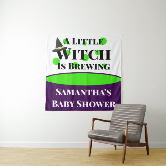 Kleine Hexe ist die Halloween-Kinderdusche brauen Wandteppich (Beispiel)