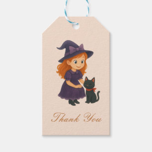 Kleine Hexe & Katze   Halloween Mädchen Baby Showe Geschenkanhänger