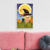Kleine Hexe mit schwarzem KatzenHalloween-Leinwand Leinwanddruck (Insitu (Wohnzimmer))