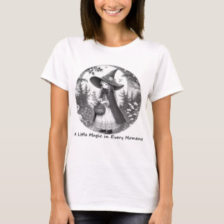Kleine Hexe sammelt Kräuter Fantasy-Kunst T-Shirt