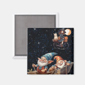 Kleine Hexe und glückliches Genie im Sternenhimmel Magnet (Vorderseite/Rückseite)