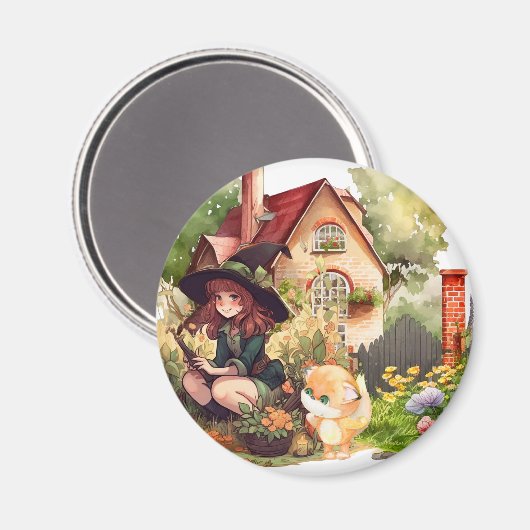 Kleine Hexe und Niedlicher Foxenmagnet Magnet (Vorderseite/Rückseite)