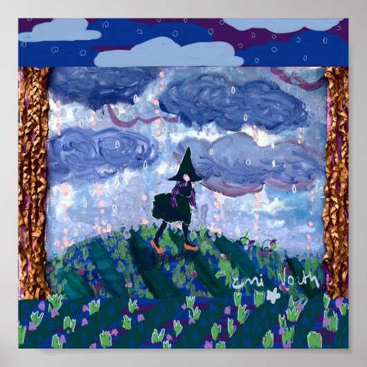Kleine Hexe und Regenposter Poster (Vorne)