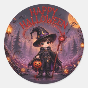 Kleine Hexen-Halloween-Party Kinder Runder Aufkleber