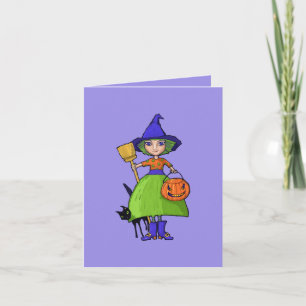 Kleine Hexenkarte, lila Halloween-Note Karte
