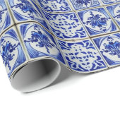 Kleine holländische Fliesen in Blau und Weiß Geschenkpapier (Rolleneckpunkt)