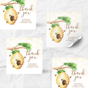 Kleine Honey Bee Baby Dusche Quadratischer Aufkleber