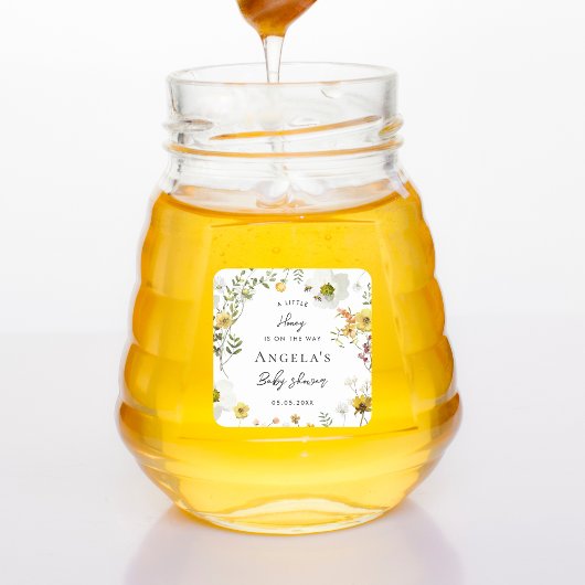 Kleine Honey Bee Yellow Floral Baby Dusche Quadratischer Aufkleber