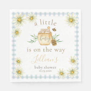 Kleine Honig auf dem Weg Blue Gingham Baby Shower Serviette