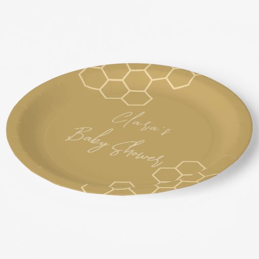 Kleine Honig-Minimal-Golden Beige Babydusche Pappteller (Schrägansicht)