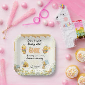 Kleine Honigbiene wird ein Wildblume 1. Geburtstag Pappteller (Party)