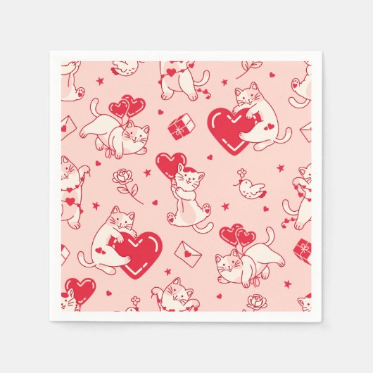 Kleine, hübsche Katzen mit Herzen. Funny Party Serviette (Vorderseite)