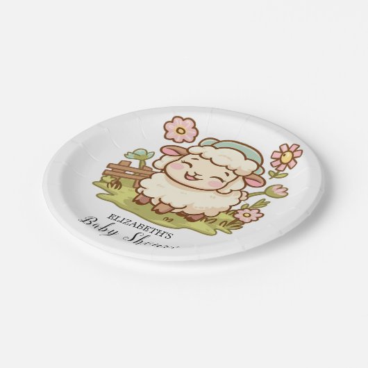 Kleine Hübsche Schafspuffel Pappteller (Schrägansicht)