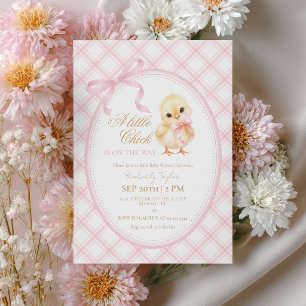Kleine Hühnchen-Kokette Rosa Schleife Mädchen Baby Einladung
