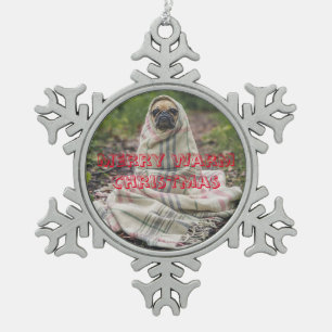 Kleine Hunde fühlen die Kälte Schneeflocken Zinn-Ornament