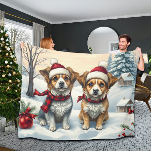 Kleine Hunde in Preppy Winter Attraktion und Hat W Fleecedecke