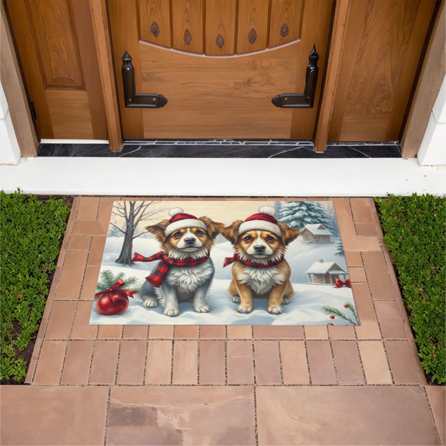 Kleine Hunde in Preppy Winter Attraktion und Hat W Fußmatte (Außenbereich)