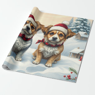 Kleine Hunde in Preppy Winter Attraktion und Hat W Geschenkpapier