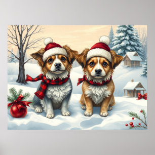 Kleine Hunde in Preppy Winter Attraktion und Hat W Poster