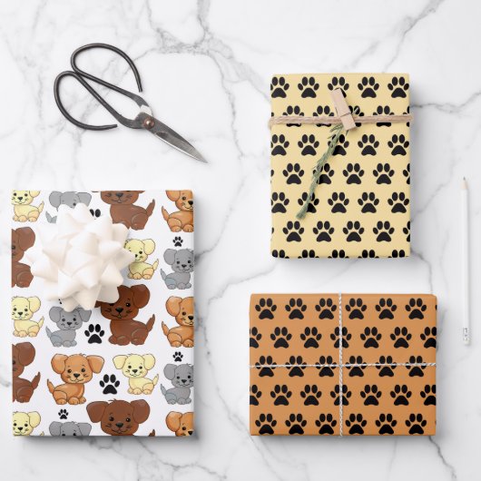Kleine Hunde und Pad Print Wrapping Paper Set Geschenkpapier Set (Vorderseite)