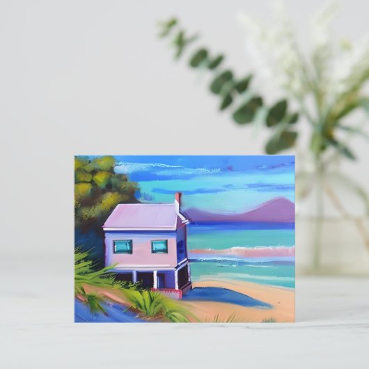 Kleine Hütte am Stilts Ocean Beach Postkarte (Stehend Vorderseite)