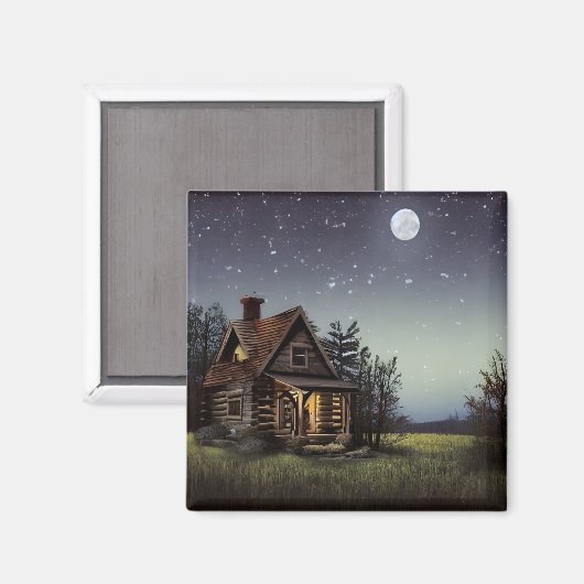 Kleine Hütte im Mondschein Magnet (Vorderseite/Rückseite)