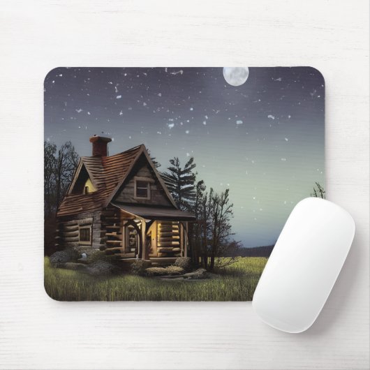 Kleine Hütte im Mondschein Mousepad (Mit Mouse)