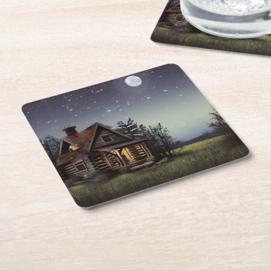 Kleine Hütte im Mondschein Rechteckiger Pappuntersetzer (angewinkelt)