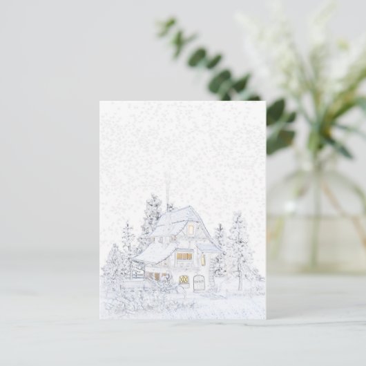 KLEINE HÜTTE IM SCHNEE | Paintable© Postkarte (Stehend Vorderseite)