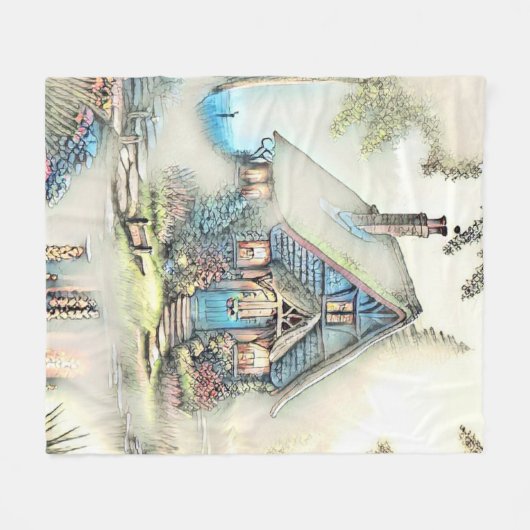 Kleine Hütte im Wald - bezaubernde Flucht Fleecedecke (Vorderseite (Horizontal))