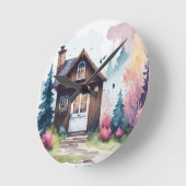 Kleine Hütte in der Wiesenhalle Runde Wanduhr (Winkel)