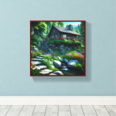 Kleine Hütte in Wäldern, die von Foliage überwuche Leinwanddruck (Insitu (Holzboden))