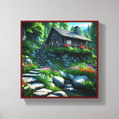 Kleine Hütte in Wäldern, die von Foliage überwuche Leinwanddruck (Vorderseite)