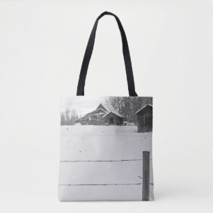 Kleine Hütten mit Zaun-Winter-Szene Tasche