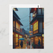 Kleine japanische Rainy Road Postkarte (Vorne/Hinten)