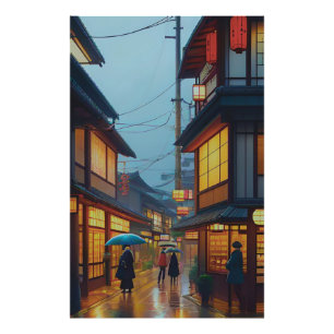 Kleine japanische Regenstraße Fotodruck