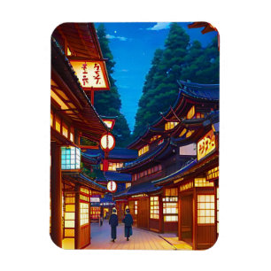 Kleine japanische Stadtstraße nachts Magnet