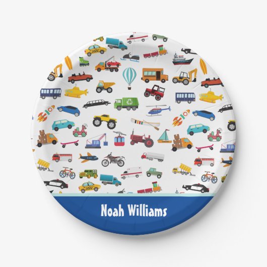 Kleine Junge Dinge, die Autos bewegen Kid Pappteller (Vorderseite)
