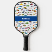 Kleine Junge Dinge, die Fahrzeuge bewegen Kid Name Pickleball Schläger (Rückseite)