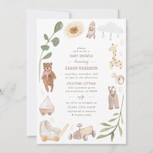 Kleine Junge Handgemalte Spielzeuge | Kinderdusche Einladung (Vorderseite)